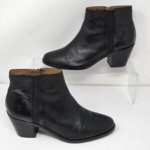 Frye Womens 8.5 Ankle Boots Leather Black Western Booties Block Heel Almond Toe